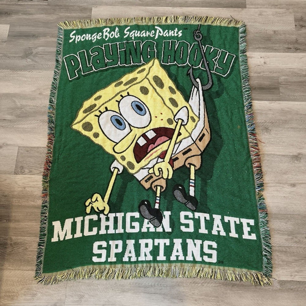 Nickelodeon SpongeBob SquarePants Michigan State Spartans Woven Blanket 2003 VTG